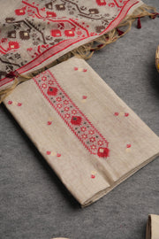 Ivory Meadows Red Cotton Unstitched Suit Set
